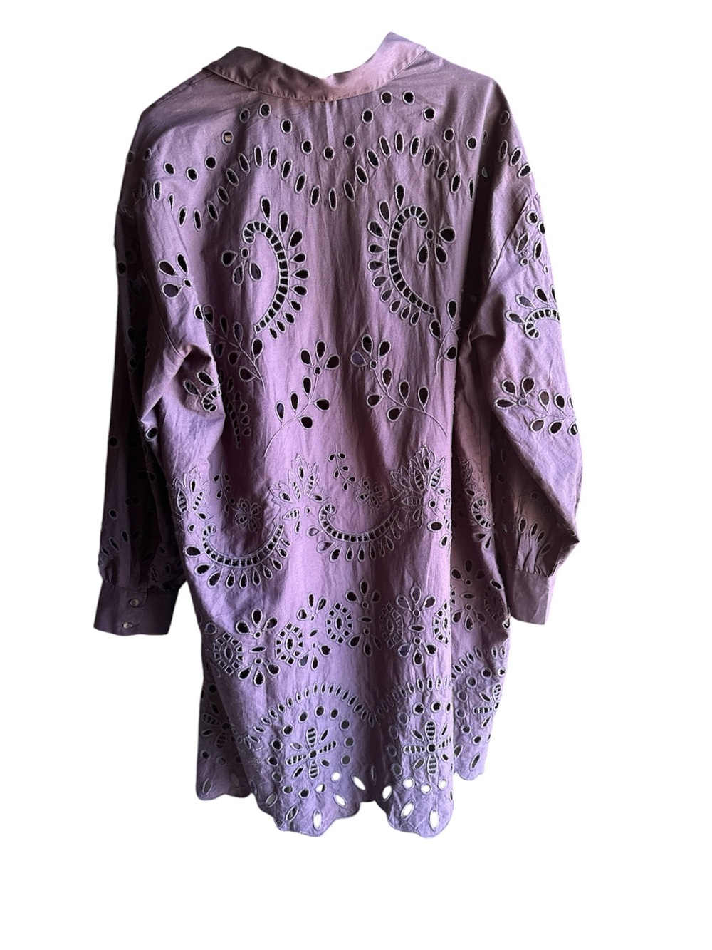 By Anthropologie Long-Sleeve Eyelet Mini Shirt Dress Size Large Purple - Picture 2 of 14